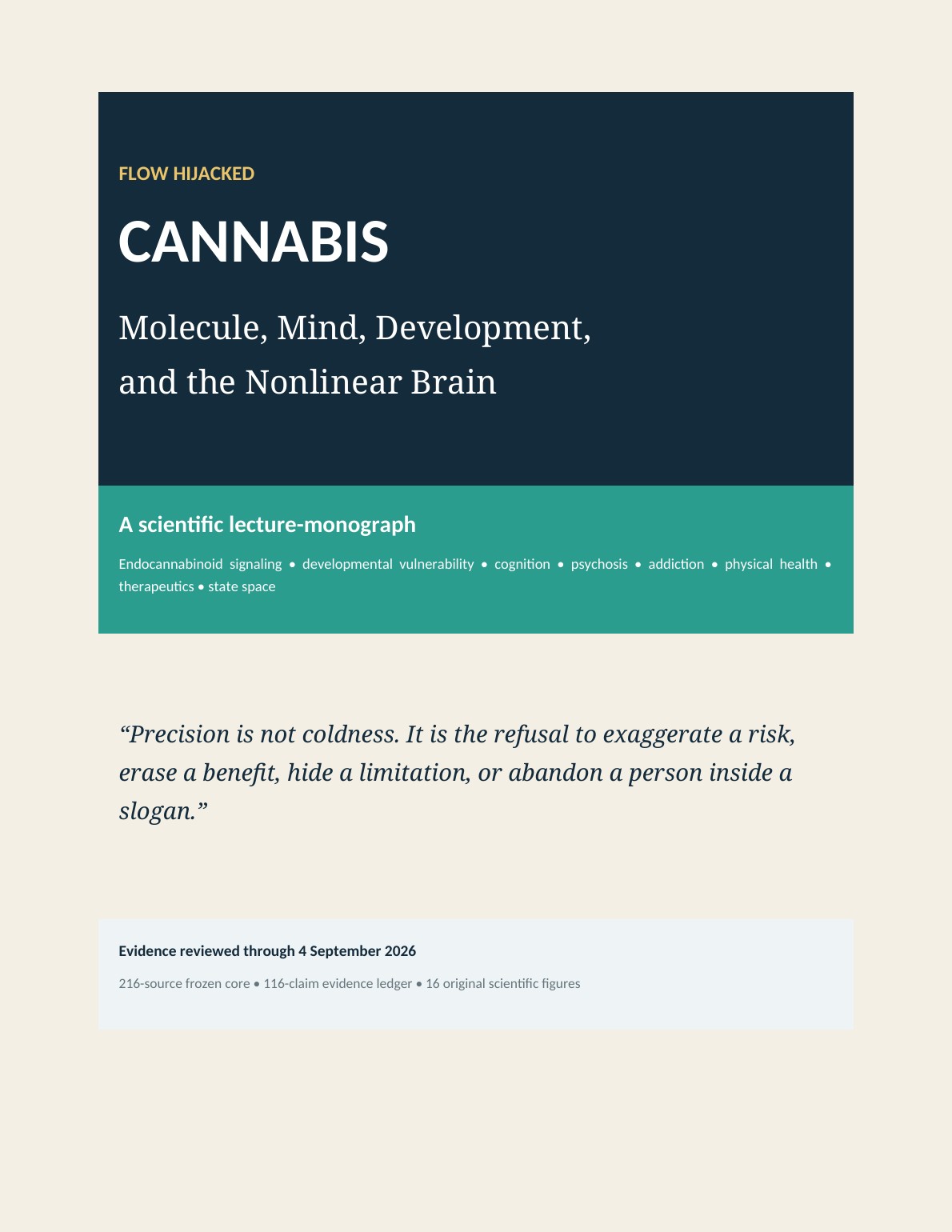 English cover of the Flow Hijacked cannabis scientific lecture-monograph