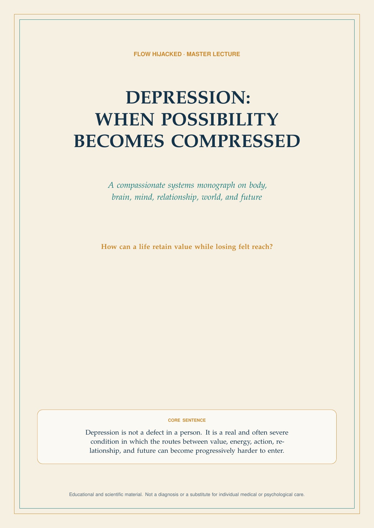 English cover of the Flow Hijacked depression scientific lecture-monograph